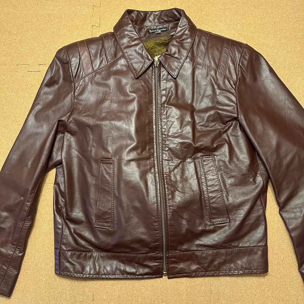 Sears The Leather Shop Jacket Mens 42 Brown Vintage Bomber Argentina Zip Liner